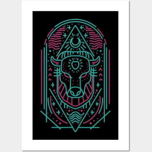 bison line art Posters and Art